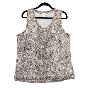 CHICOS White Sheer Abstract Ruffle Front Sleeveless Top SIZE 3 US XL 16